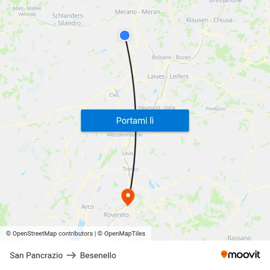 San Pancrazio to Besenello map