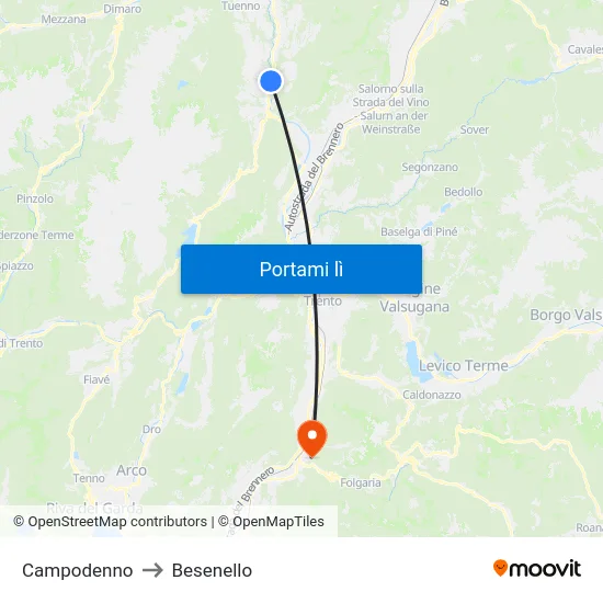 Campodenno to Besenello map