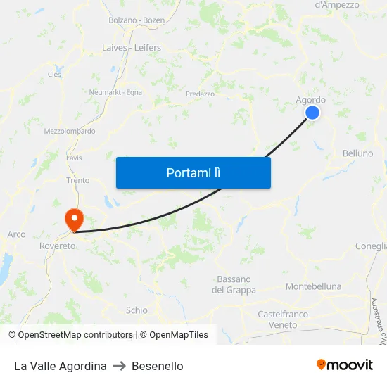 La Valle Agordina to Besenello map