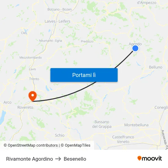 Rivamonte Agordino to Besenello map