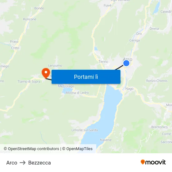 Arco to Bezzecca map