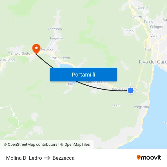 Molina Di Ledro to Bezzecca map