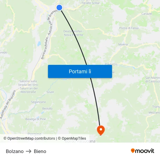 Bolzano to Bieno map