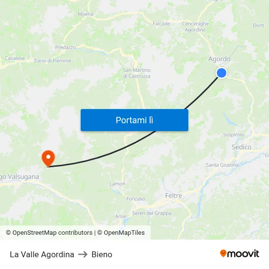 La Valle Agordina to Bieno map