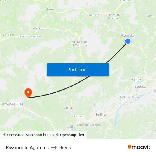 Rivamonte Agordino to Bieno map