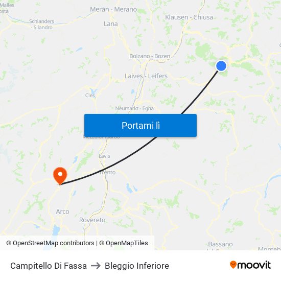 Campitello Di Fassa to Bleggio Inferiore map