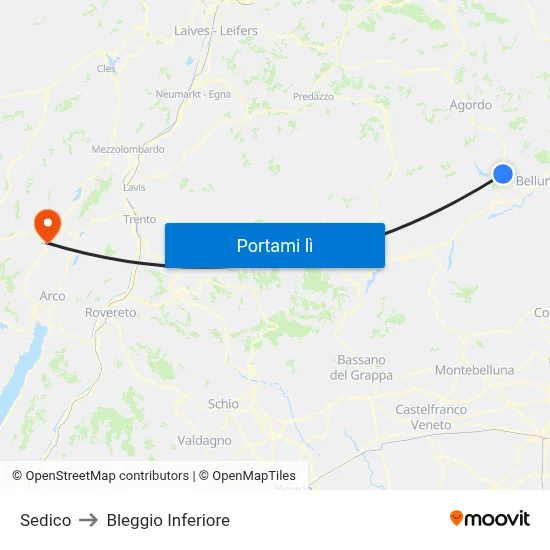 Sedico to Bleggio Inferiore map