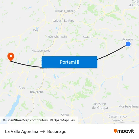 La Valle Agordina to Bocenago map