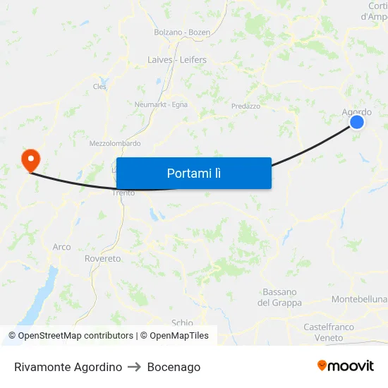 Rivamonte Agordino to Bocenago map