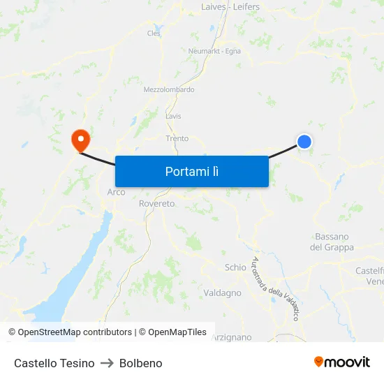 Castello Tesino to Bolbeno map