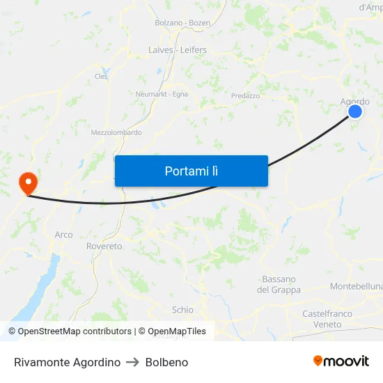 Rivamonte Agordino to Bolbeno map