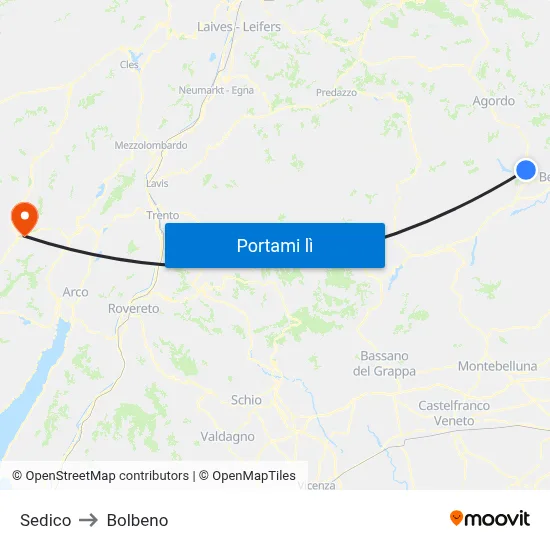 Sedico to Bolbeno map