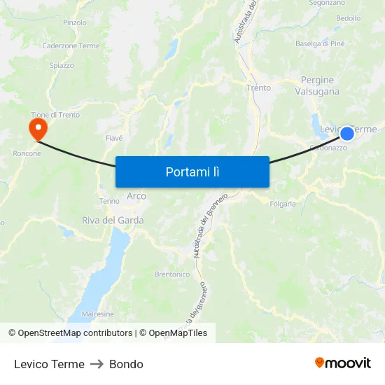 Levico Terme to Bondo map
