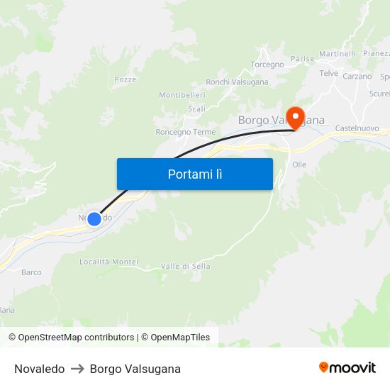 Novaledo to Borgo Valsugana map