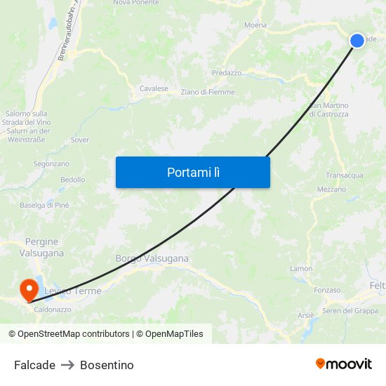 Falcade to Bosentino map