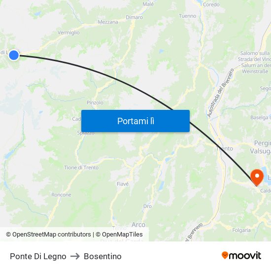 Ponte Di Legno to Bosentino map