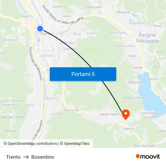 Trento to Bosentino map