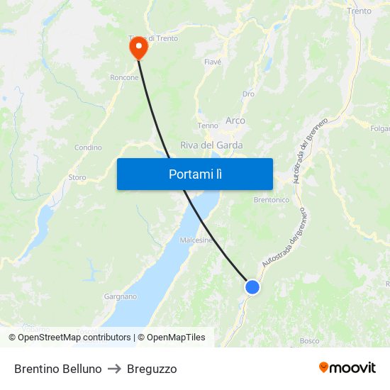 Brentino Belluno to Breguzzo map
