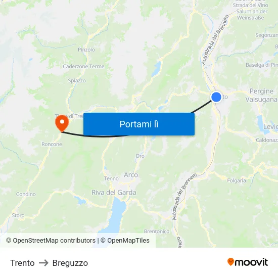 Trento to Breguzzo map