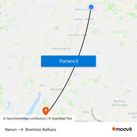 Renon to Brentino Belluno map