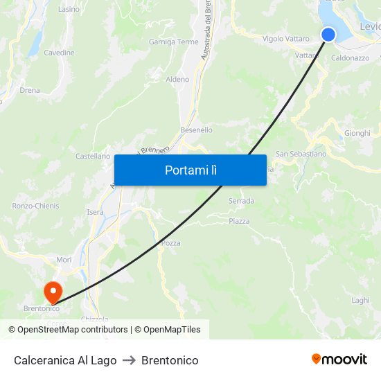 Calceranica Al Lago to Brentonico map