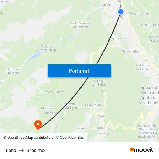 Lana to Bresimo map
