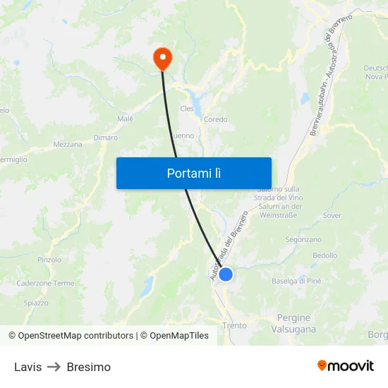 Lavis to Bresimo map