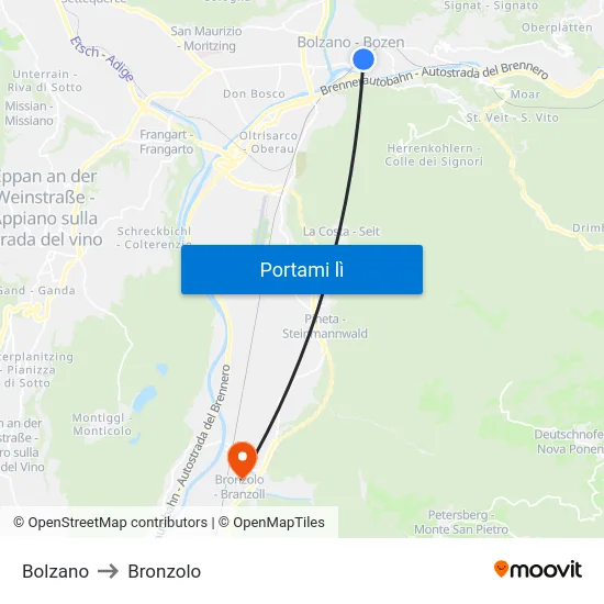 Bolzano to Bronzolo map