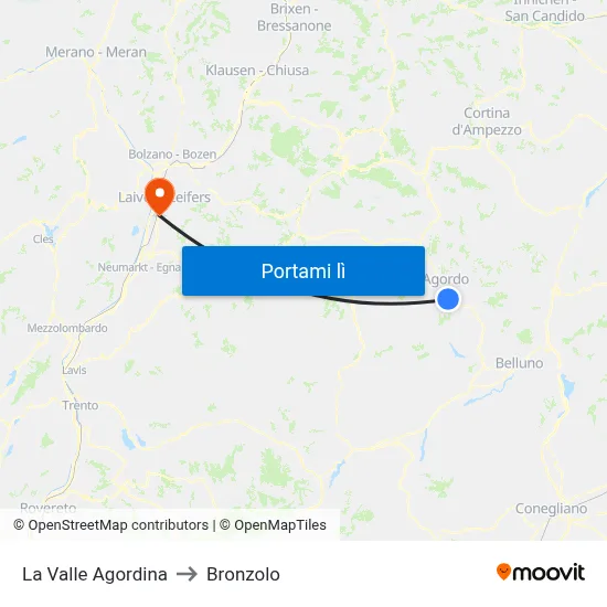 La Valle Agordina to Bronzolo map