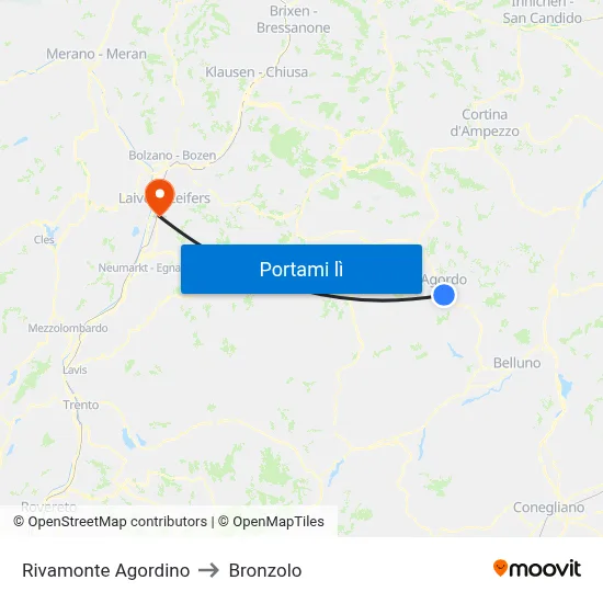 Rivamonte Agordino to Bronzolo map