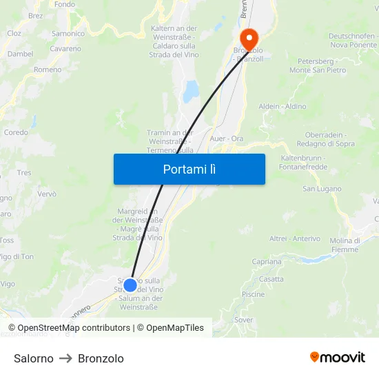 Salorno to Bronzolo map