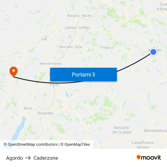 Agordo to Caderzone map
