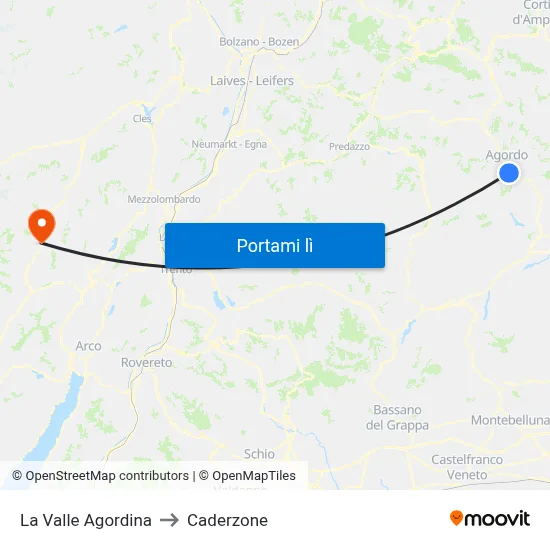 La Valle Agordina to Caderzone map