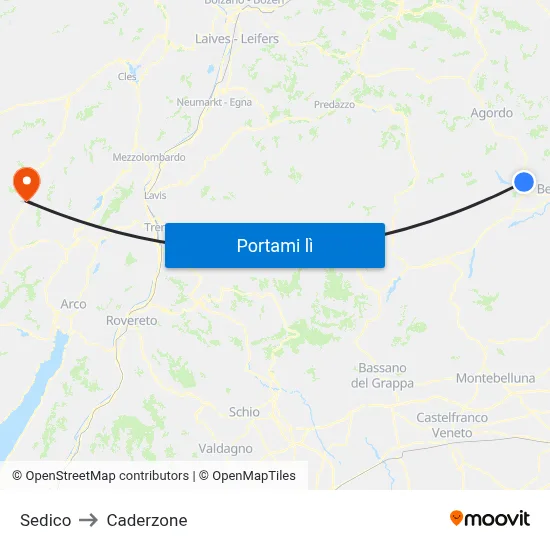 Sedico to Caderzone map