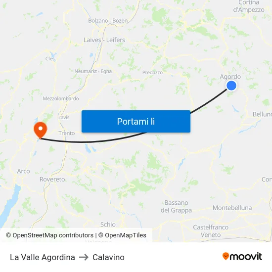 La Valle Agordina to Calavino map