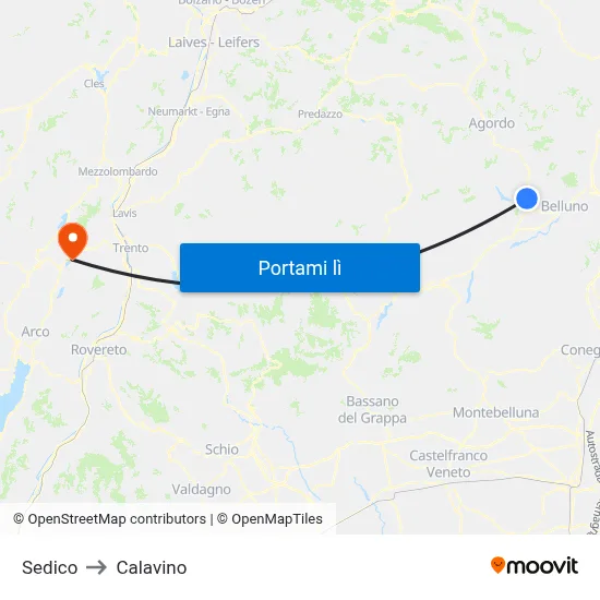Sedico to Calavino map