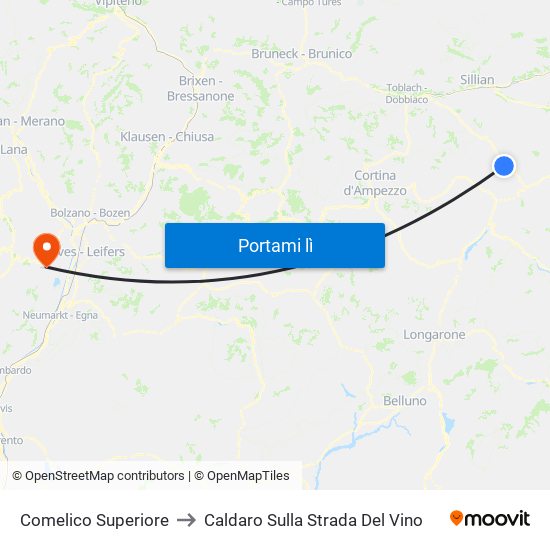 Comelico Superiore to Caldaro Sulla Strada Del Vino map