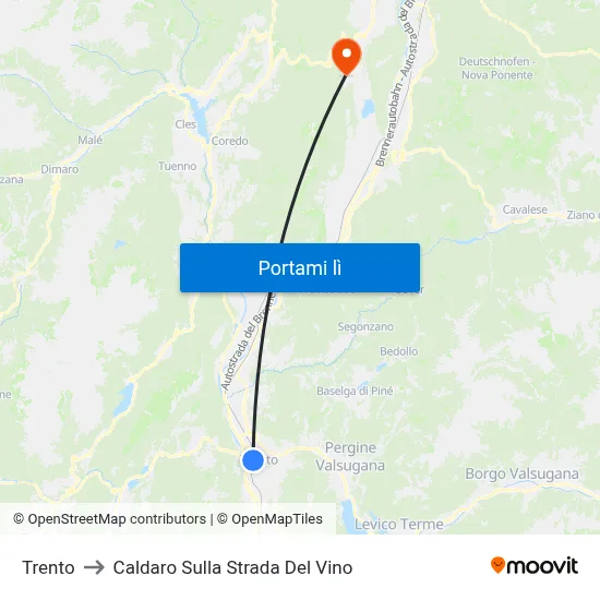 Trento to Caldaro Sulla Strada Del Vino map