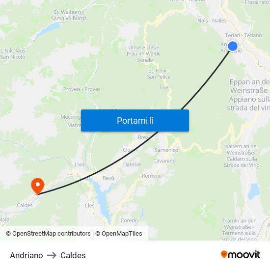 Andriano to Caldes map