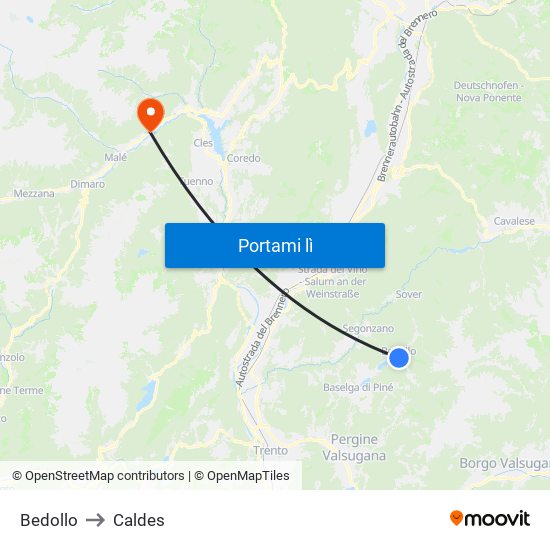 Bedollo to Caldes map