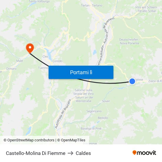 Castello-Molina Di Fiemme to Caldes map
