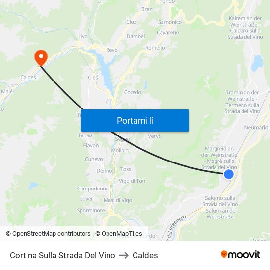 Cortina Sulla Strada Del Vino to Caldes map