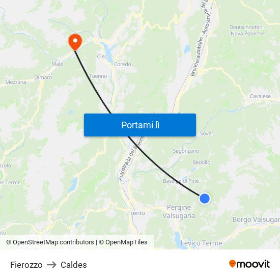 Fierozzo to Caldes map