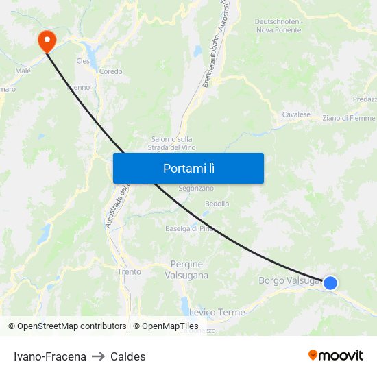 Ivano-Fracena to Caldes map