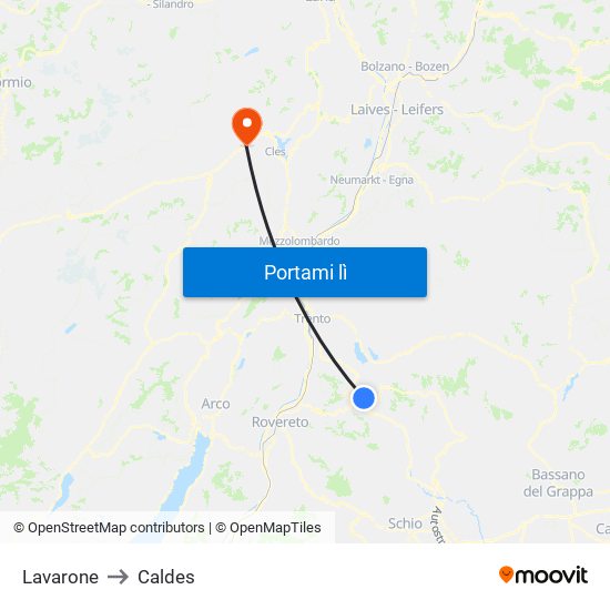 Lavarone to Caldes map