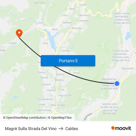 Magrè Sulla Strada Del Vino to Caldes map