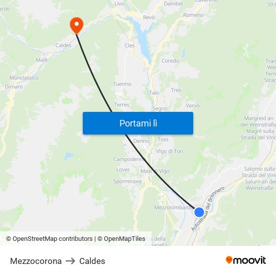 Mezzocorona to Caldes map