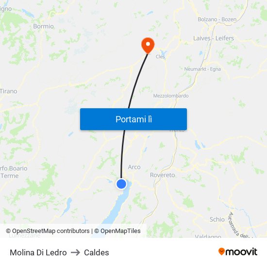 Molina Di Ledro to Caldes map