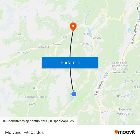 Molveno to Caldes map