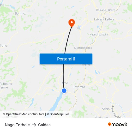 Nago-Torbole to Caldes map